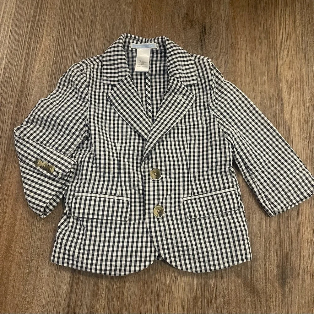 Janie And Jack Blazer Baby Boy Sz 12-18 Mo Blue Gingham Jacket Preppy Cotton